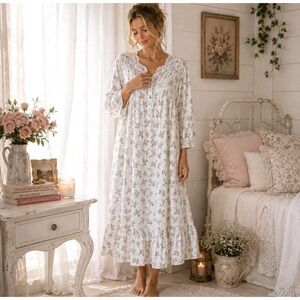 VTG Victoria's Secret Gold Label Cotton Nightgown L Floral Prairie Cottagecore